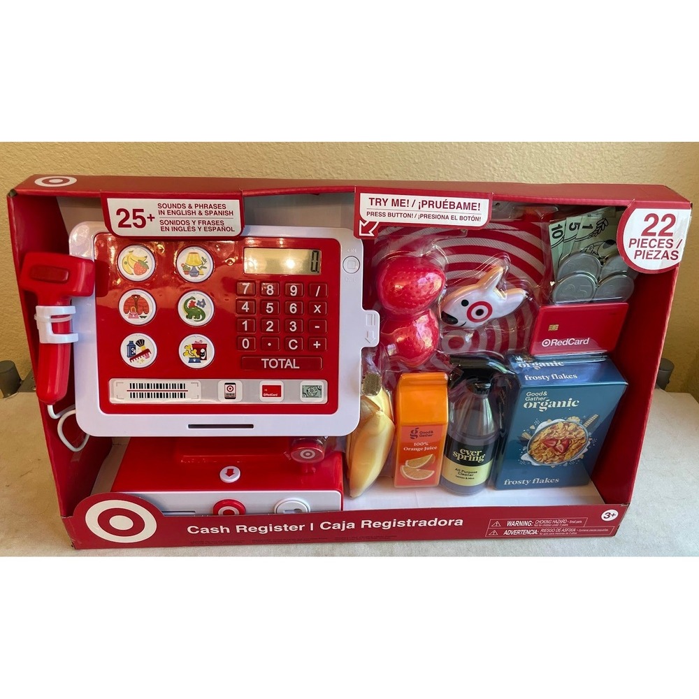 Target Cash Register 22 Piece Pretend Play Set Bilingual Sounds Shopping NEW